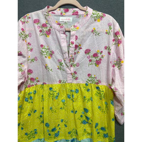 Mary Marshmallow Block Color Flowered Tiered Dress Size L/XL $198 - Picture 3 of 9